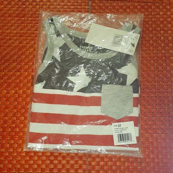 New French Toast Boys Colorblock Pocket Tank Red American Flag Print - Picture 2 of 3